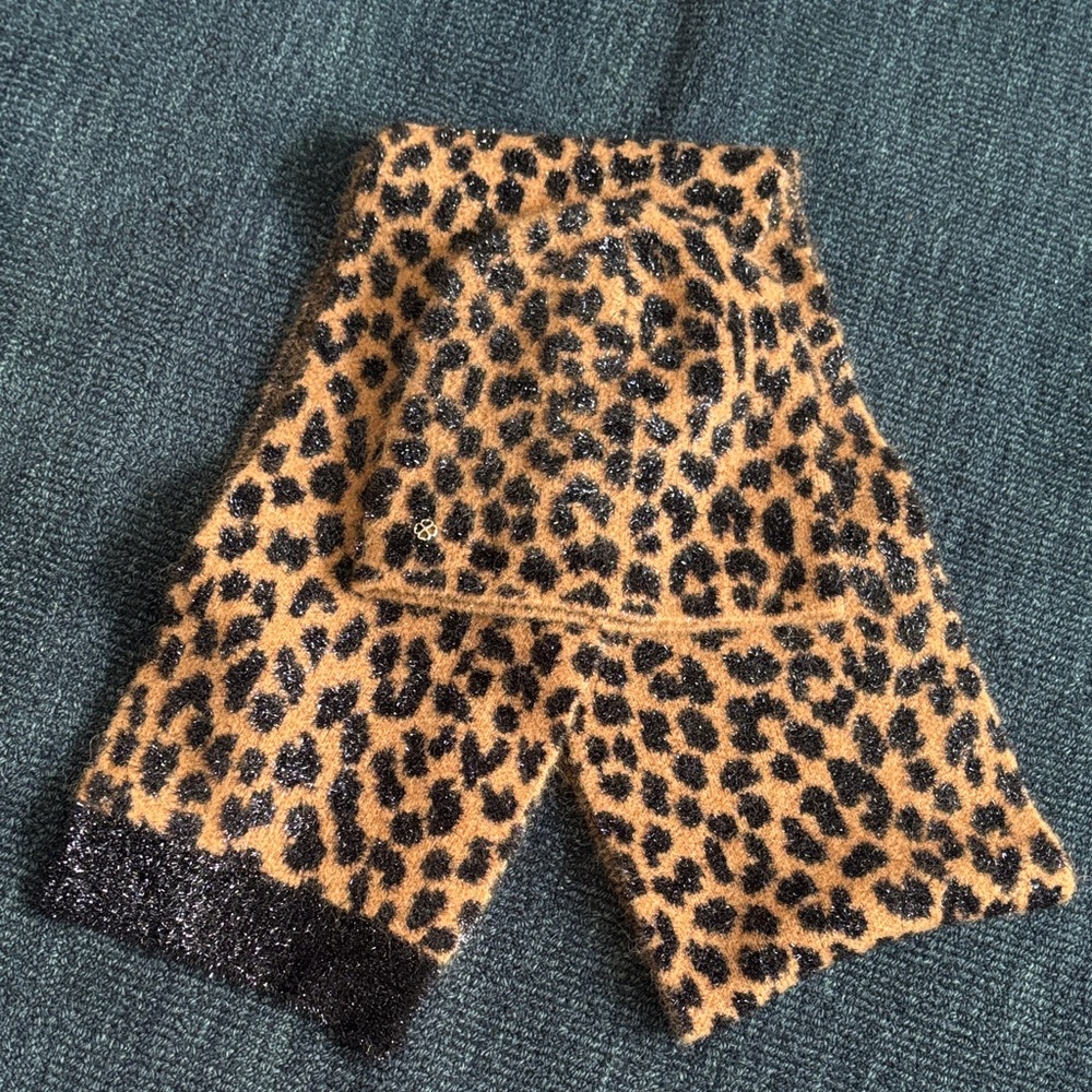 Kate Spade Brown / Tan and Black Knit Scarf and Hat Set Leopard Print